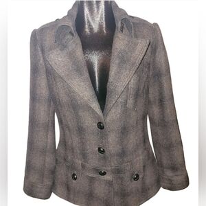 Le Chateau Grey Checkered Wool Blend Blazer Coat L